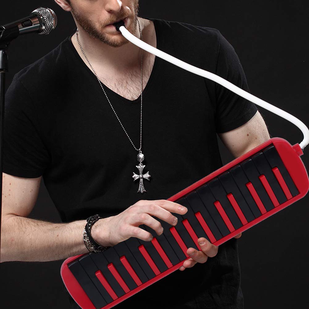 32 tasti di pianoforte tubo lungo melodica tubo di plastica melodica con cannello boccaglio custodia per bambini principianti per adulti(Rosso)