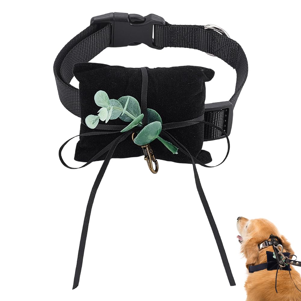 NBEADS 1 Set Dog Ring Bearer Wedding Pillows, 19x8cm Velvet Ring Display Pillow with Collar Alloy Swivel Clasps, for Dog Collar Engagement Proposal Ceremony Party, Black
