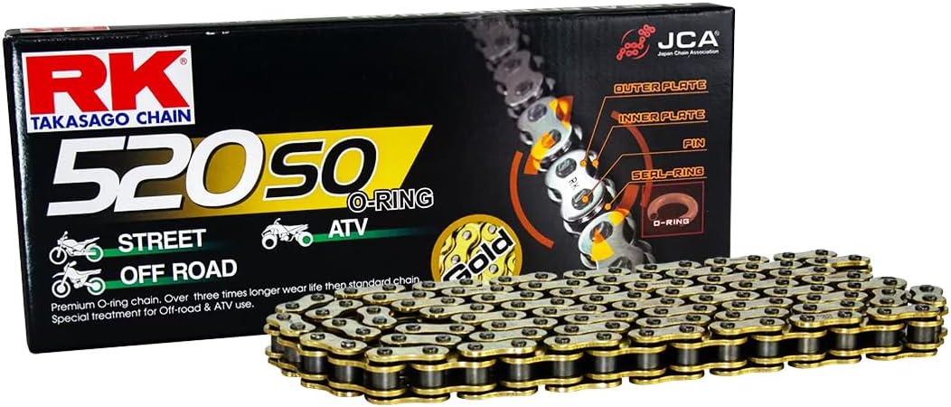 RKレーシングチェーン GB520SO-106 ゴールド 106 リンク Oリングチェーン 接続リンク付き