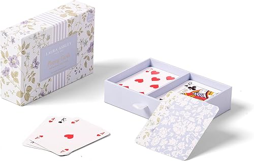 Laura Ashley Heirloom Cottage - Juego de 2 barajas de cartas estándar en una elegante caja de almacenamiento, tarjetas de póquer floral y puente de