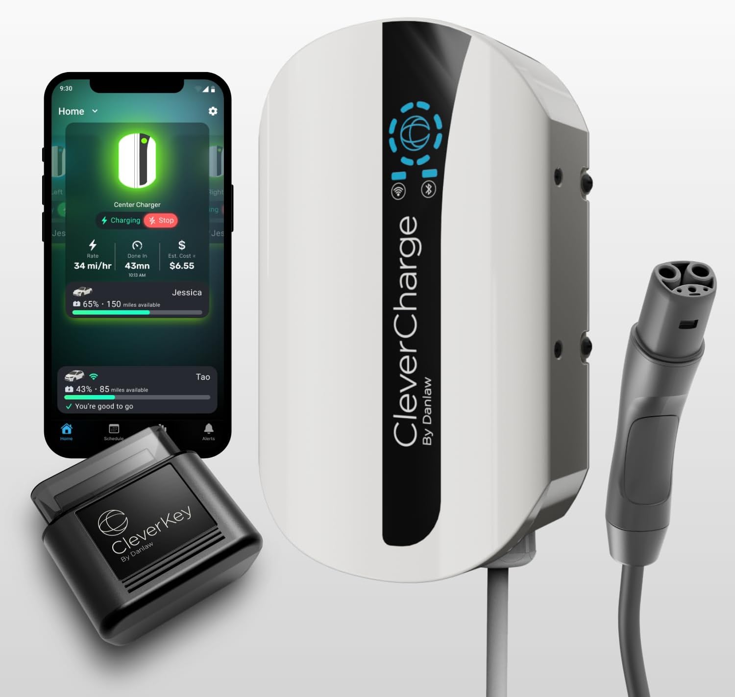 CleverCharge Level 2 EV Charger with CleverKey AI, 48A, 240V, NACS Connector, WiFi Enabled EVSE, Hardwired, UL & Energy Star Smart Charging System for Compatible Electric Vehicles with NACS Port
