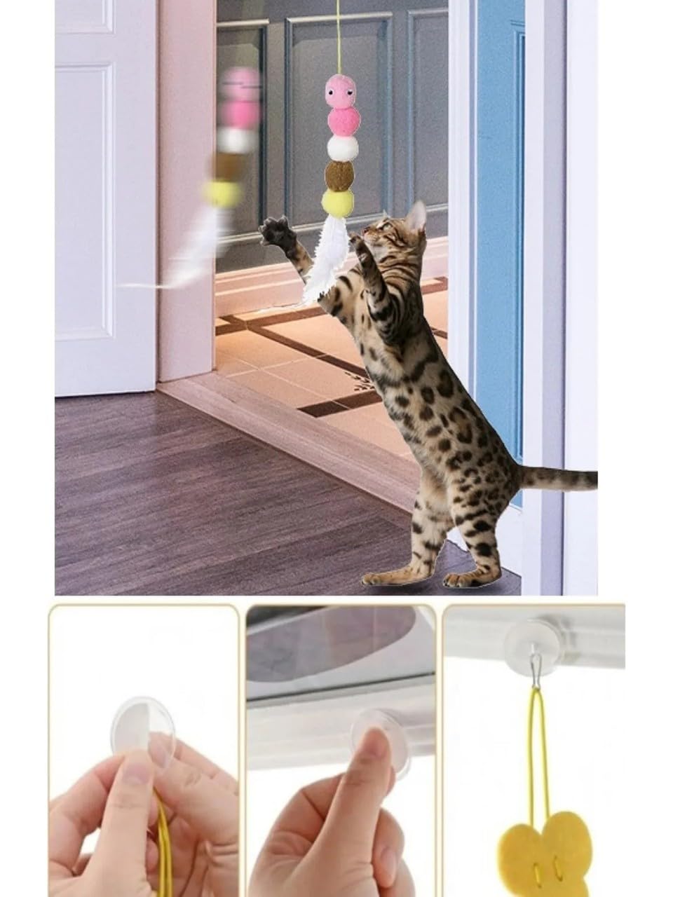 BakGelAl Elastik Kendinden Yapışkanlı Kedi Oyun Oltası, Yavru ve Yetişkin Kediler İçin Eğitici Tüylü İnteraktif Tüylü Oyuncak