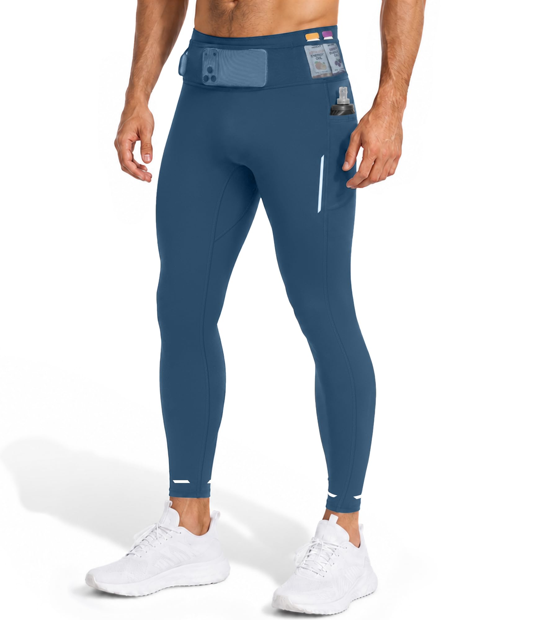 Mens Compression Pants with Pockets Quick-Dry Running Tights Spandex