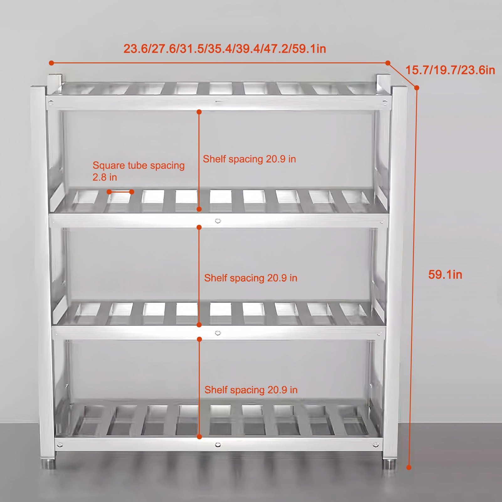 4-poziomowy ciężki regał ze stali nierdzewnej regulowany komercyjny stojak kuchenny do domu restauracji i magazynu stojący 120 x 50 x 150 cm