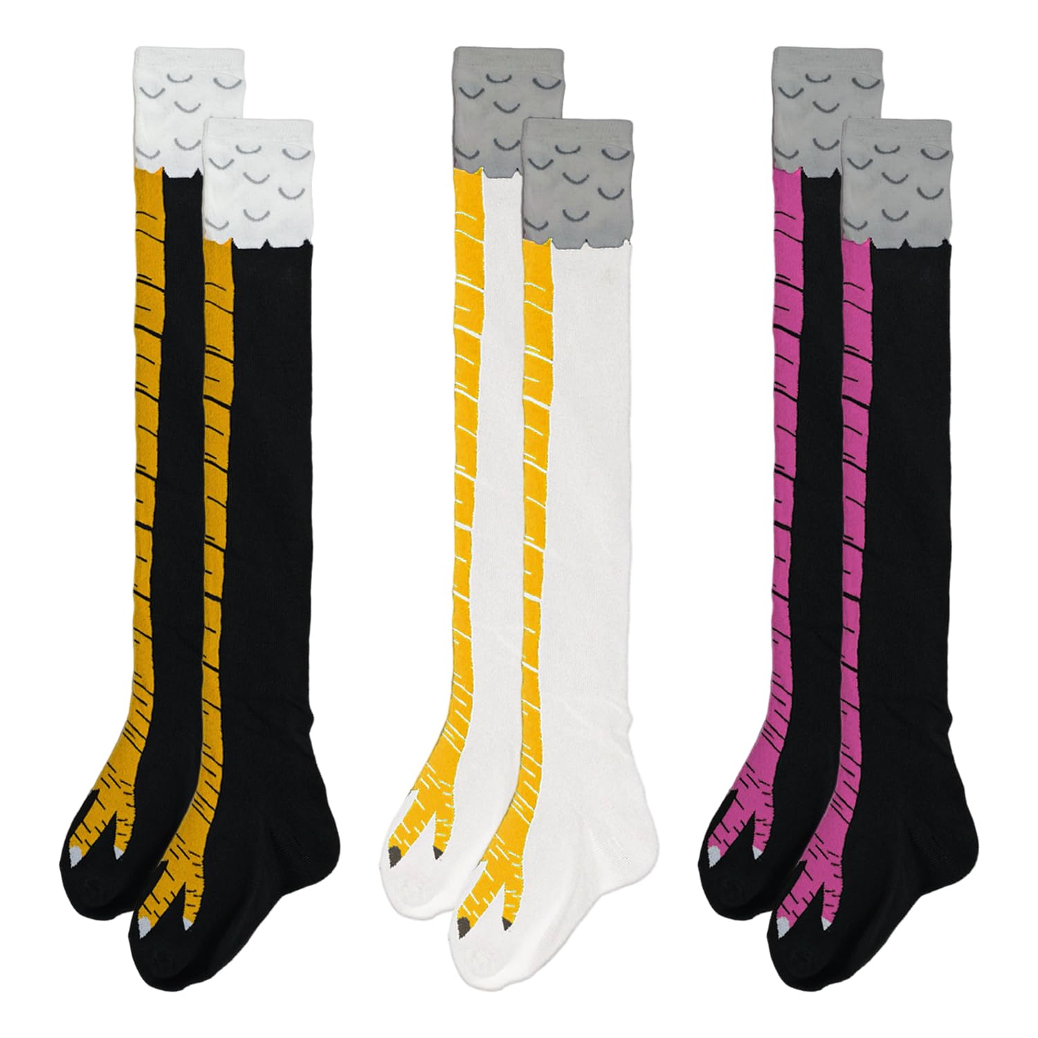 Memofynd Unisex Yellow Claws On Black Background 3 Pairs Of Chicken Feet Shaped Socks, Fun Socks, Creative Socks, Funny Socks, Stockings, Party Wear Accessories