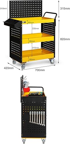 Miniatura 2 de Carrito de servicio utilitario con 3 estantes, carrito de herramientas de servicio comercial resistente, organizador de almacenamiento de carrito de