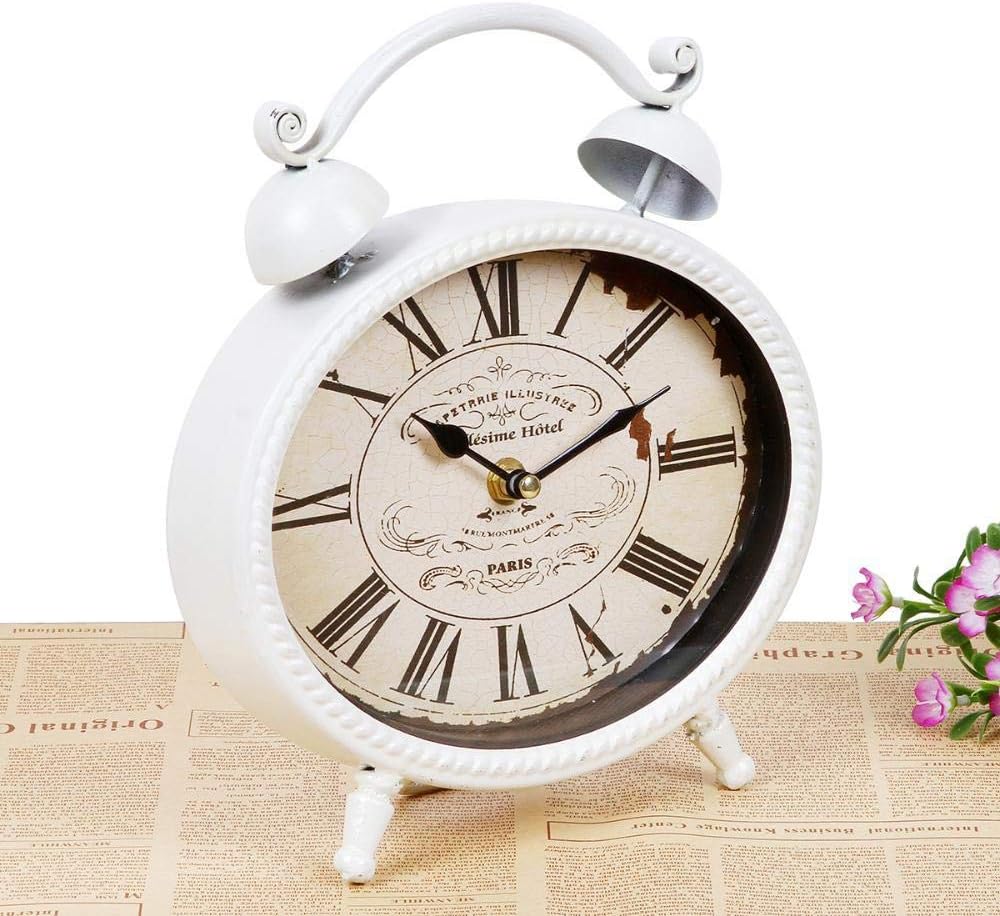 Mantel Clock Retro Creative Metal Single Mute Clock Home Crafts Decorative Ornaments 21x6x25cm