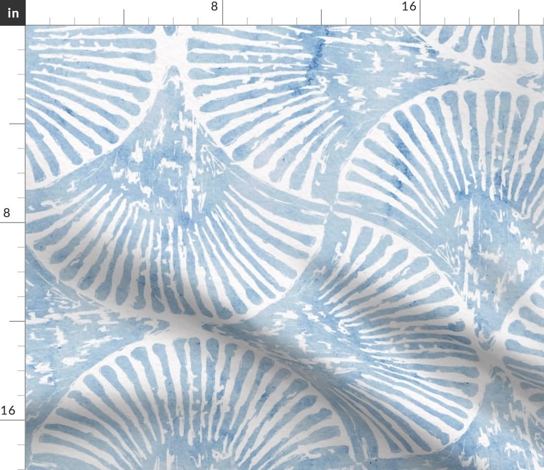 Spoonflower Fabric - Watercolor Scallop Coastal Nautical Beach House Seashell Lines Ocean Printed on Petal Cotton Fabric Fat Quarter - Sewing Quilting Apparel Crafts Decor