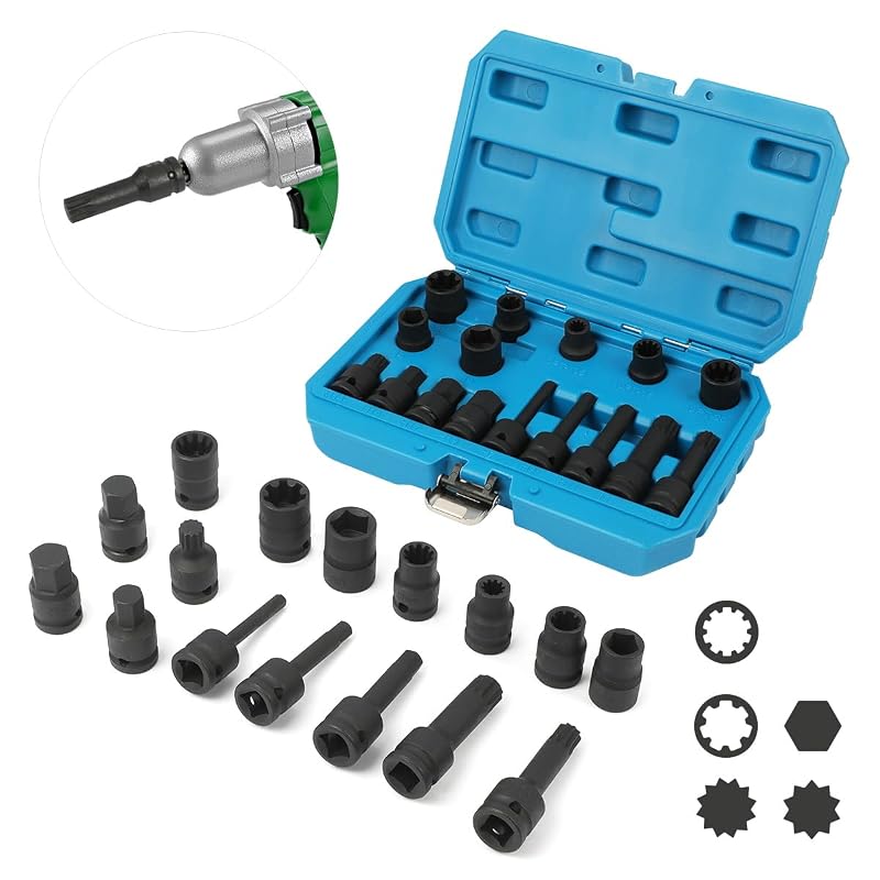 Kit de Soquetes para Pinça de Freio DUOYI com 16 Peças, Encaixes 10PT, 7PT, 5PT, Hexagonais e Spline, Acionamento de 12,7 mm (1/2 pol.)