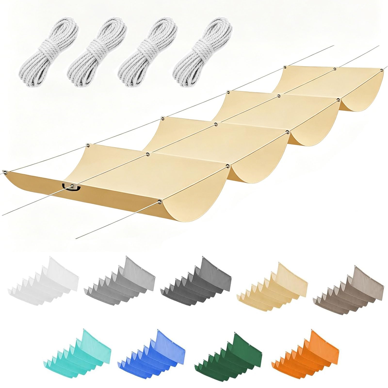 Voile solaire à vagues rétractable pour bloquer les UV sur une pergola en bois