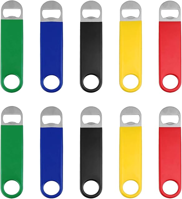 TsunNee Bar Blade Bottle Openers, Stainless Steel Flat Beer Openers with Coated Handle, 5 Colors, 10-Pack