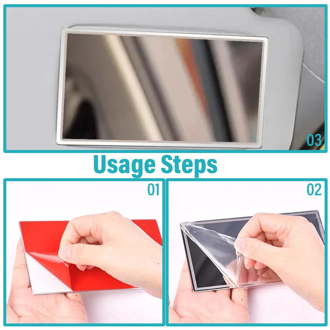 WUFKOP 2 Pezzi Specchietto da Trucco per Parasole Auto, Specchio Cosmetico Auto HD in Acciaio Inossidabile Autoadesivo per Donne, Van Life e Camper - 5