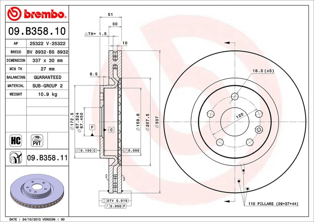 Brembo 09B35811 Discos de Freno con Recubrimiento UV, Set de 2