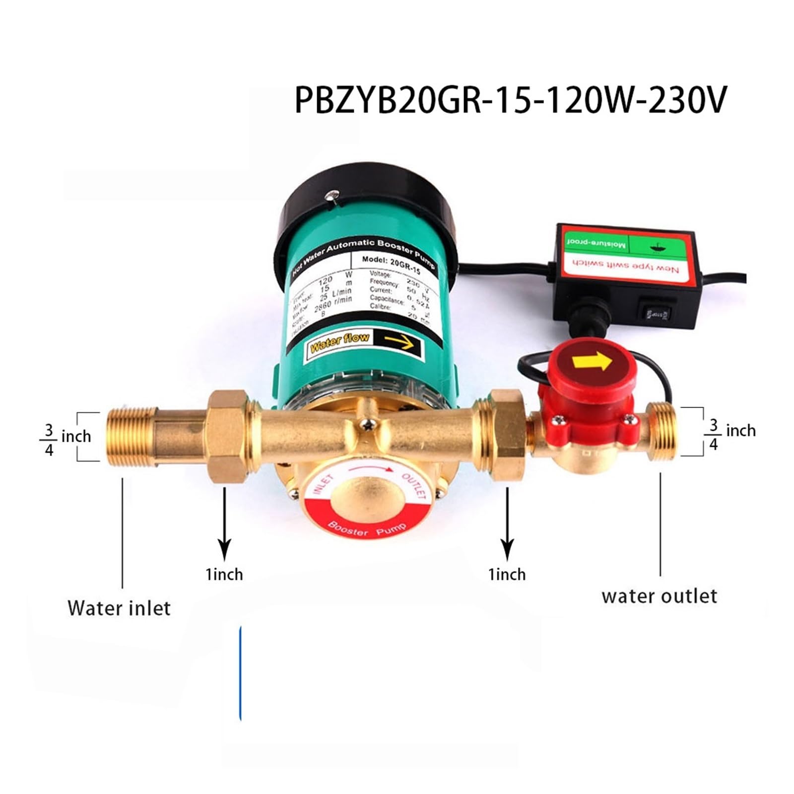 Bomba de refuerzo de presión de agua caliente Tubería de agua de grifo silenciosa con interruptor de flujo automático Bomba de recirculación/circulación de ducha(20GR-15-1inch)