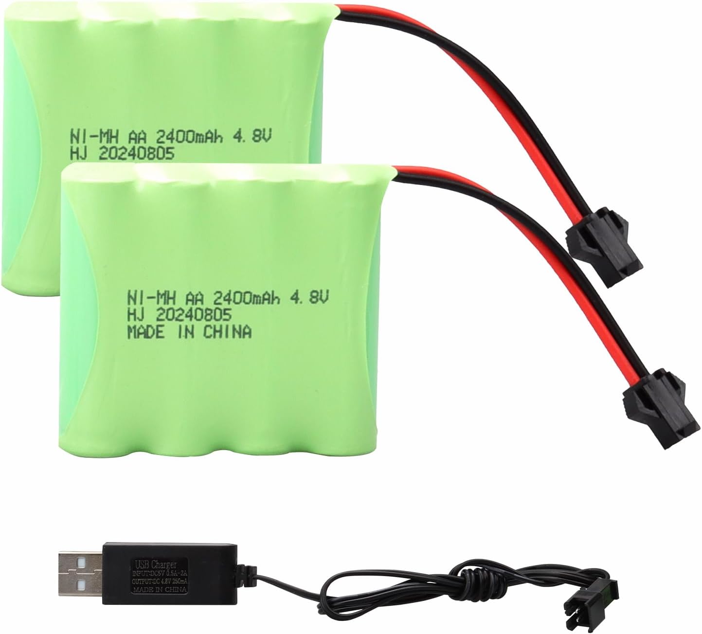 2PCS NiMH RC Rechargeable Battery Pack 4.8V 2400mAh with SM 2P Connector, Suitable for Radio-Controlled Car, Electric Toy Car Vehicles, Remote Controlled Trucks, Power Tools