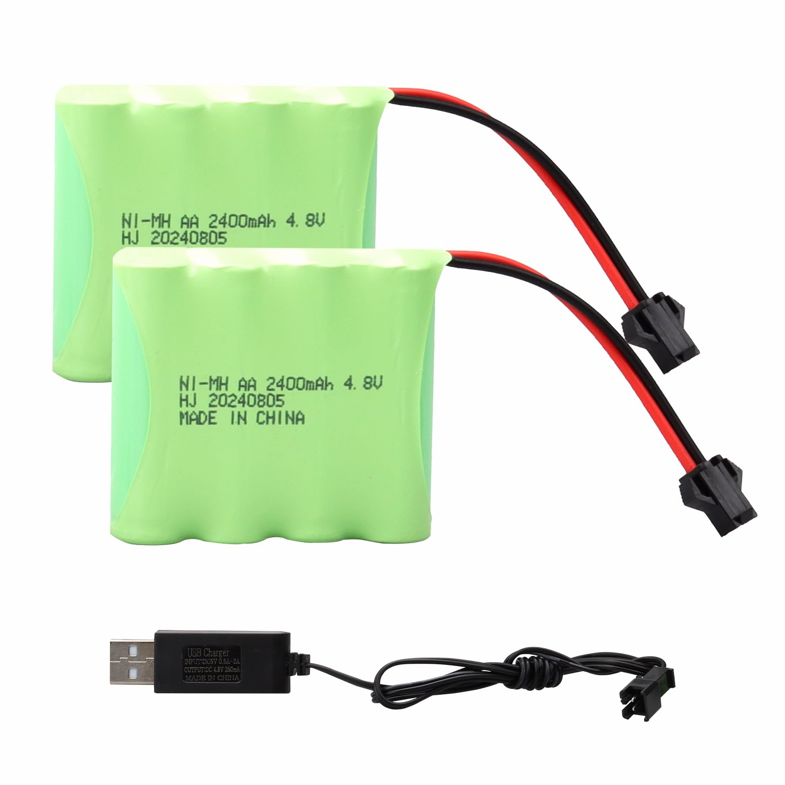 2PCS NiMH RC Rechargeable Battery Pack 4.8V 2400mAh with SM 2P Connector, Suitable for Radio-Controlled Car, Electric Toy Car Vehicles, Remote Controlled Trucks, Power Tools