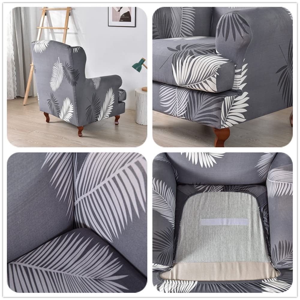 Highdi Copripoltrona Con Orecchie Elasticizzato, 2 Pezzi Con Fodera Cuscino, Stampa Geometria Grigia, Lavabile, Antiscivolo