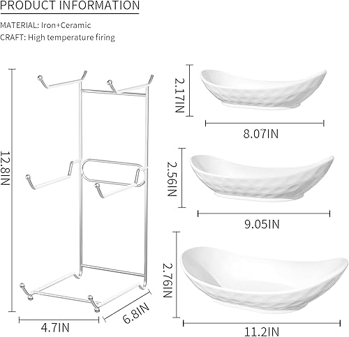 Miniatura 4 de Frutero de cerámica de 3 niveles, cesta de frutas de 3 niveles, soporte para servir con estante de metal, cuencos de cocina de porcelana para