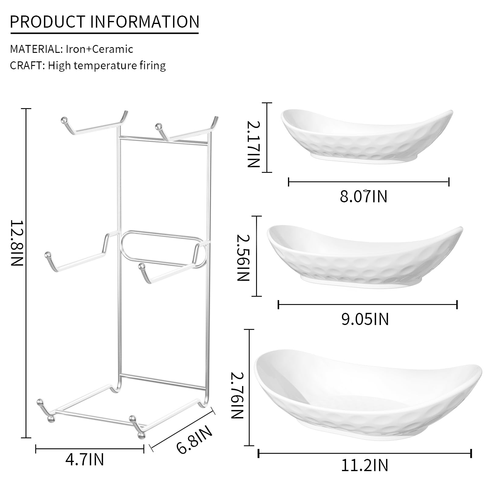 Cuenco de frutas, cesta de cerámica de 3 niveles, soporte para servir de 3 niveles con estante de metal, cuencos de cocina de porcelana para frutas, verduras, aperitivos, nueces, postres,
