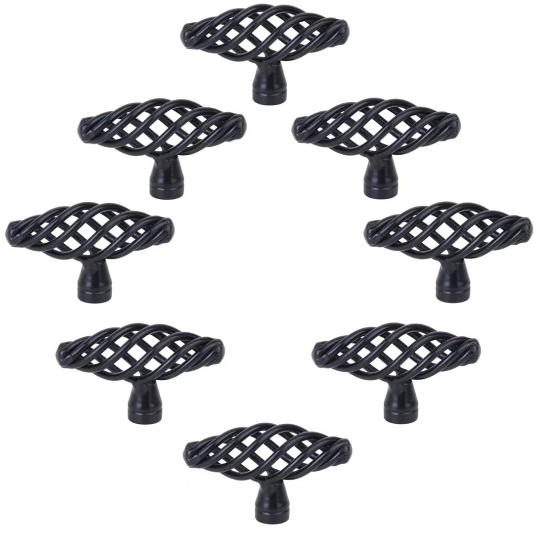Creatwls 8pcs Vintage Black Bird Cage Spiral Shape- Cabinet Door Knobs - Kitchen Wardrobe Dresser Pull Handle -Cupboard Drawer Cabinet Furniture Hardware