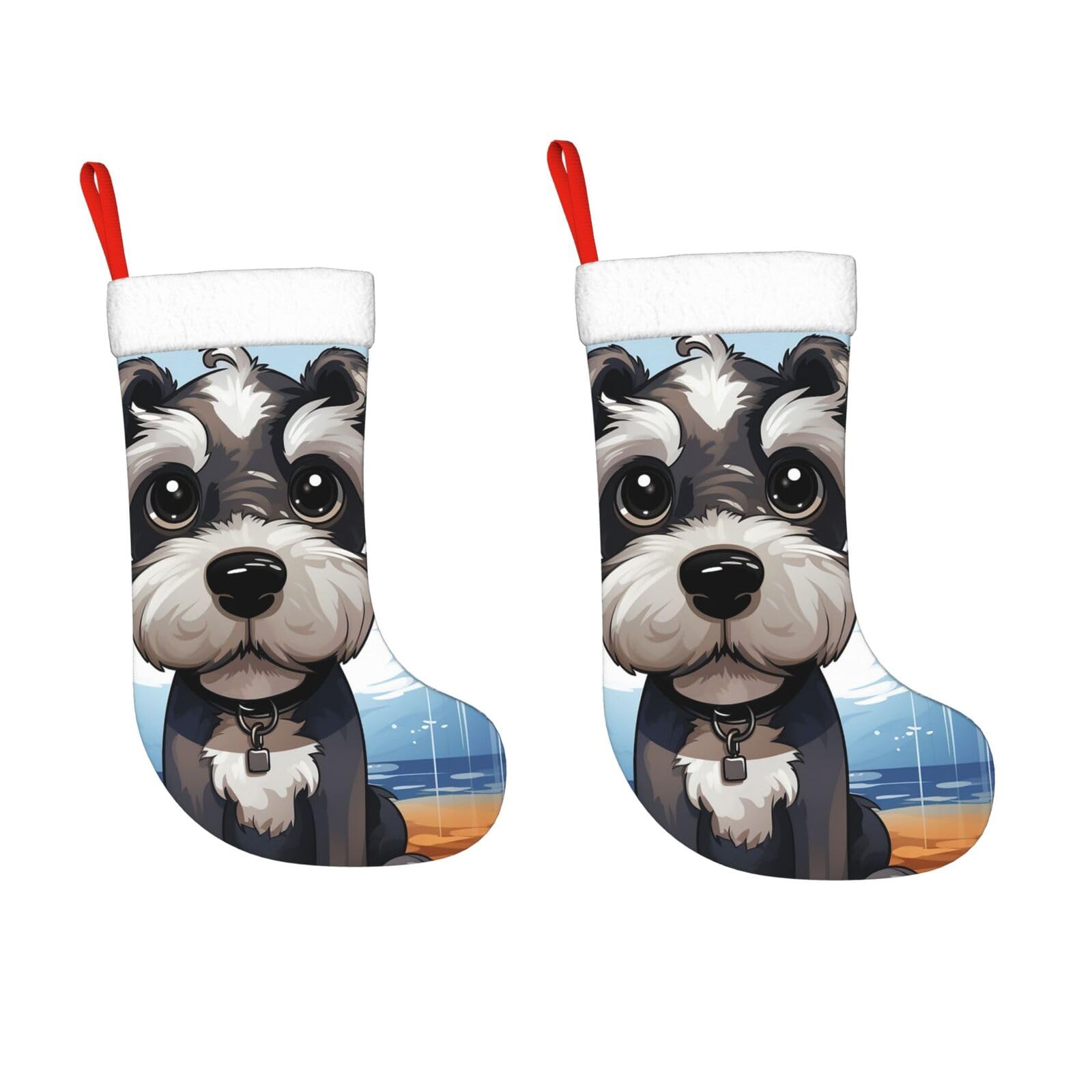 KLOPH 2 Pack 18 Inches Christmas Stockings Personalized Adorable Schnauzer Xmas Stocking Hanging Decoration Fireplace Stocking for Holiday Xmas Tree Christmas Fireplace Decor Gifts