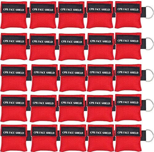 Pack of 25pcs CPR Mask Keychain Ring Emergency Kit SUNYAO CPR Face Shields Pocket Mask for First Aid or AED Training