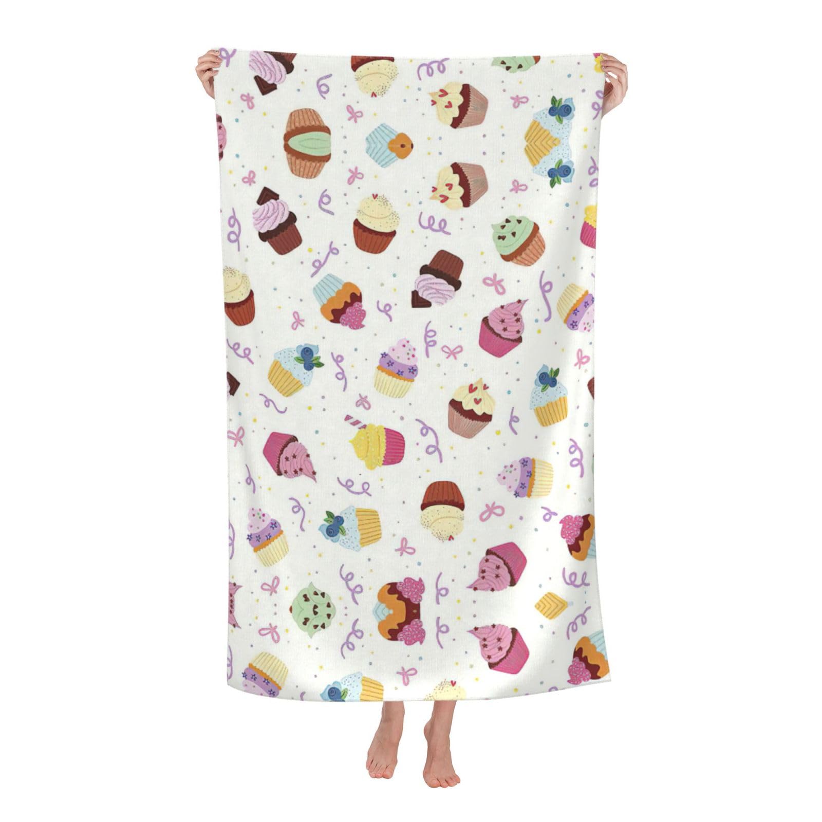 Oazcvbnn Women's White Delicious Cupcakes Print Adult Beach Towel Summer Travel Pool Vacation Swimming Fitness Outdoor Adventures