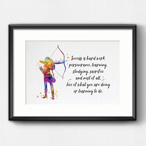Miniatura 5 de Dignovel Studios 8 x 10 sin marco de tiro con arco deportivo niña acuarela impresión mujer flecha arco caza citas inspiradoras arte pared oficina
