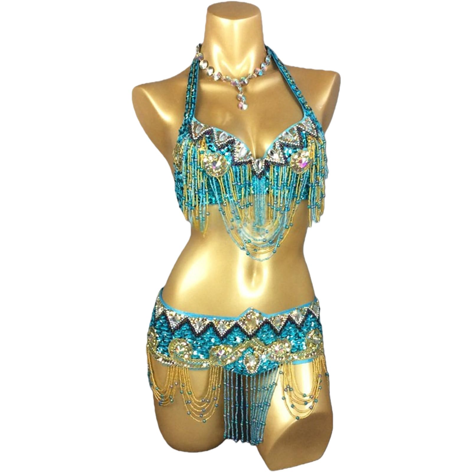 3 costumi professionali tribali per danza del ventre, set da 2 pezzi, reggiseno scintillante e cintura per feste e spettacoli teatrali, carnevale, reggiseno e cintura
