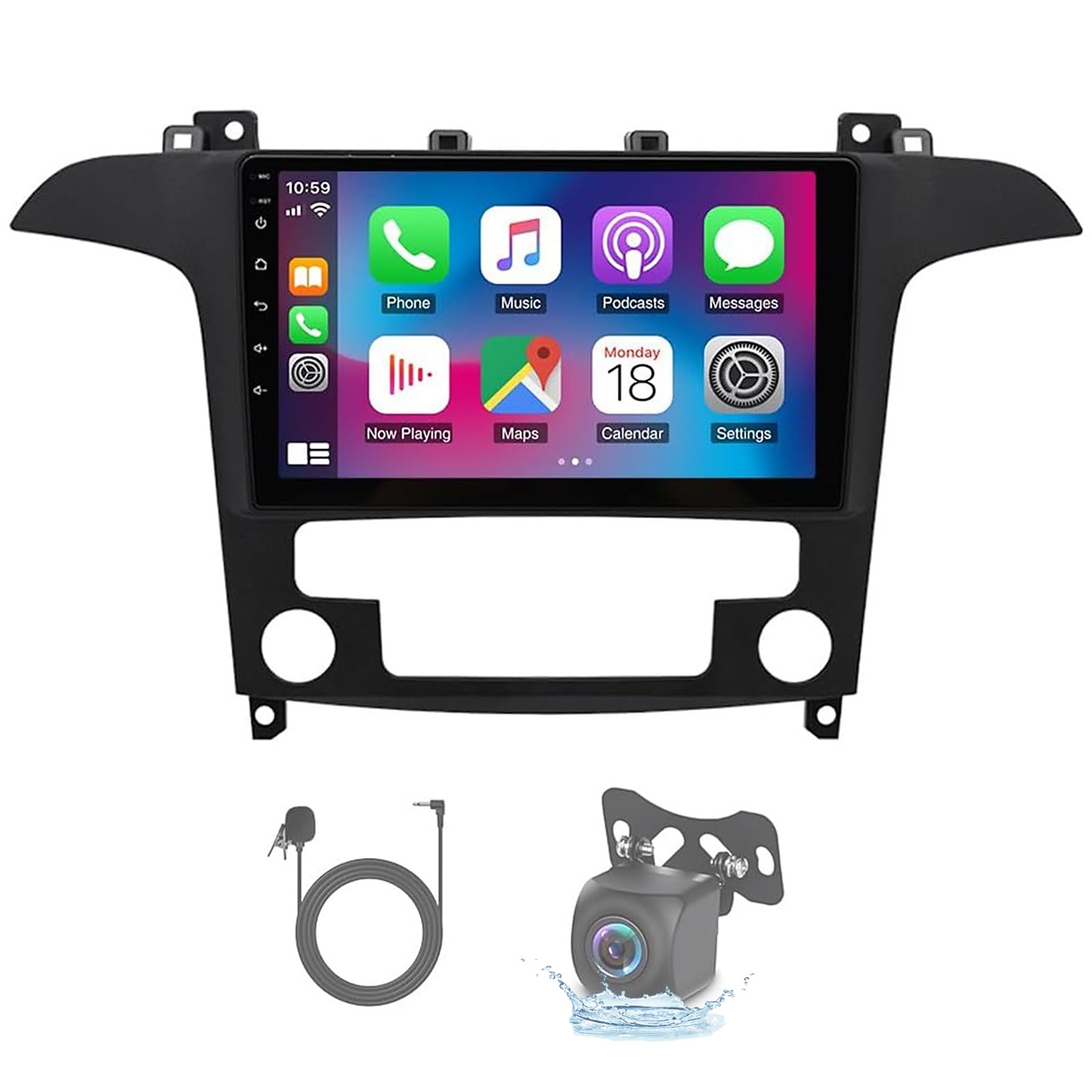 Uipob 9" IPS Android 15 Car Radio Suitable For Fo-rd S-Max 2007-2015, 2 Din Car Stereo with Wireless Car-Play & Android Auto/SWC/FM/EQ/RDS, GPS Navigation & Backup Camera Included(Size:4Core 2+32G)