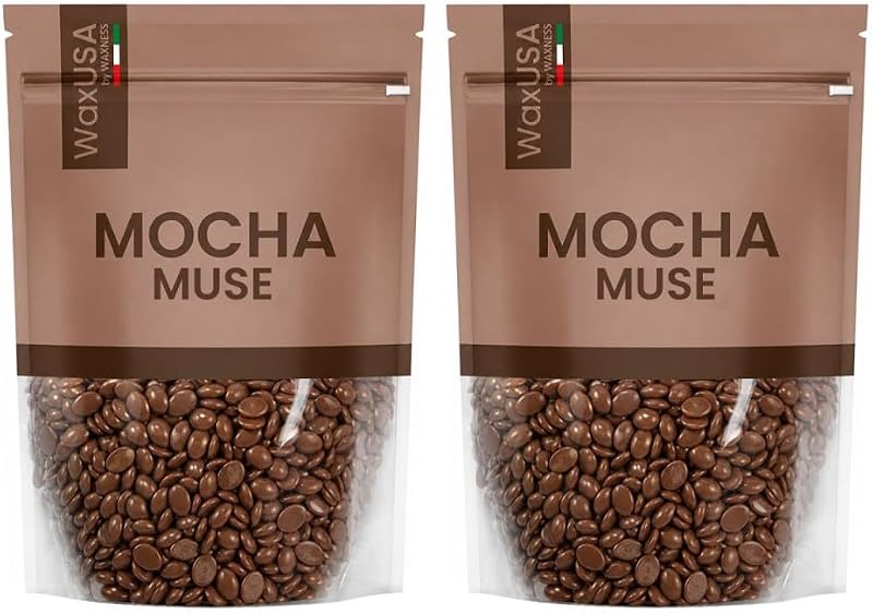 Cera depilatória em pérolas WaxUSA by Waxness Mocha Muse, baixa temperatura, 1,1 kg, pacote com 2, fabricada na Itália