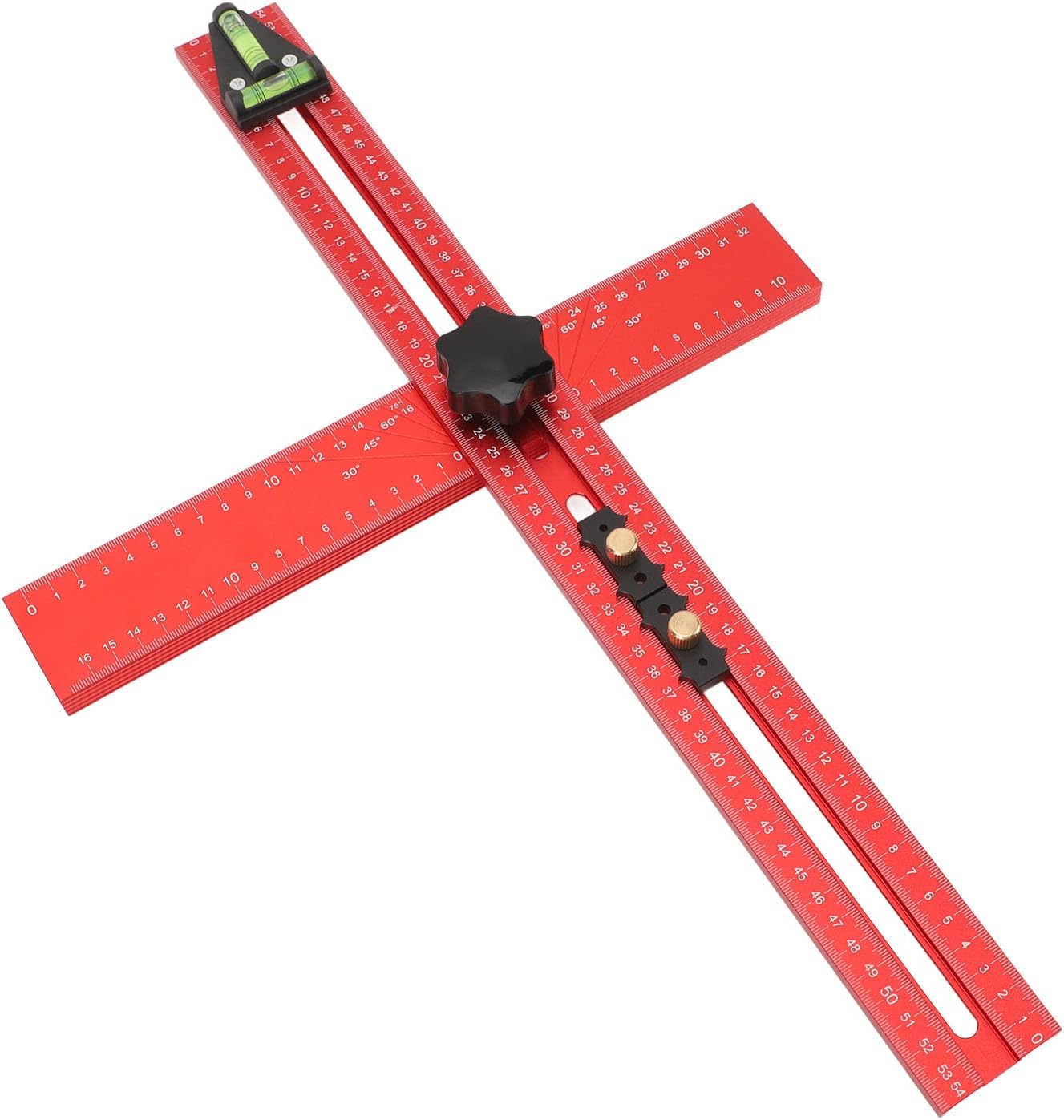 WALFRONT Adjustable Punch Locator Drill Guide Foldable Drilling Positioning Ruler with T Square Aluminum Alloy Cabinet Hardware Jig for Woodworking