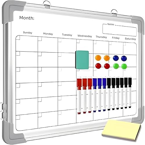 Pizarra magnética de borrado en seco de doble cara para pared, pequeña pizarra blanca para calendario mensual y pizarra de borrado en seco, pizarra