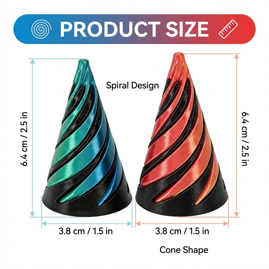 2 Pcs 3D Printed Spiral Cone Fidget Toy,Impossible Pyramid,Spiral Fidgets,Kinetic Desk Toy for Stress Relief&Anxiety Relaxing,Home Office Desk Decoration and Gifts (Black Green+Black Red) - Image 2