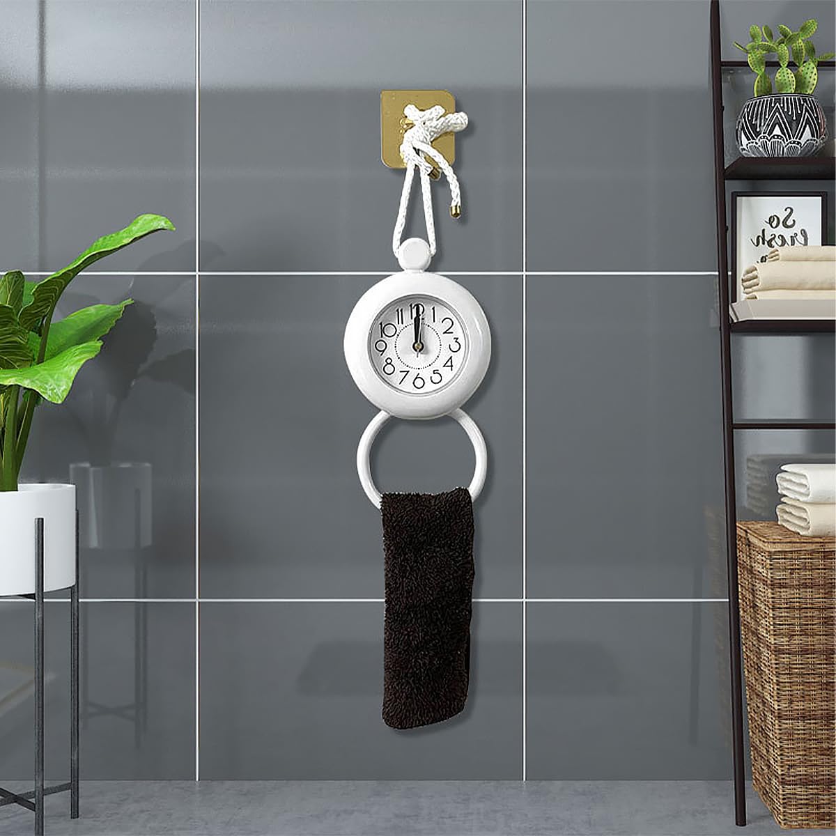 POFET Horloge de Salle de Bain étanche Horloge de Douche avec Serviette Suspendue horloges étanches pour Salle de Bain Cuisine minuterie horloges (Blanc)