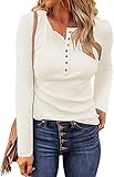 BPDDKA Blusa de Gofre de Manga Larga con Cuello En V y Botones para Mujer, Estilo Informal, Entallada y Básica. (MX/US,...