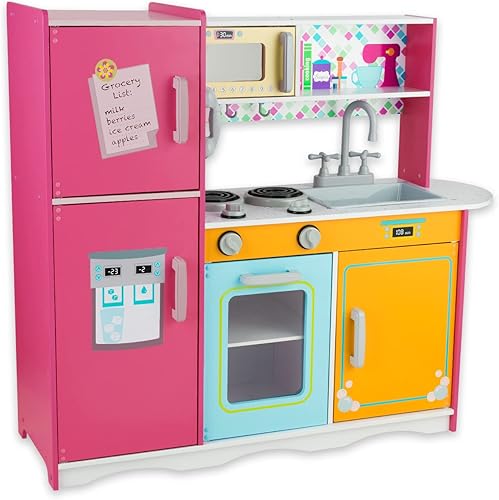 Miniatura 1 de Juego de cocina para niños de 3 a 8 años, cocina de madera para juegos de simulación, teléfono inclinado, máquina de hielo, refrigerador,