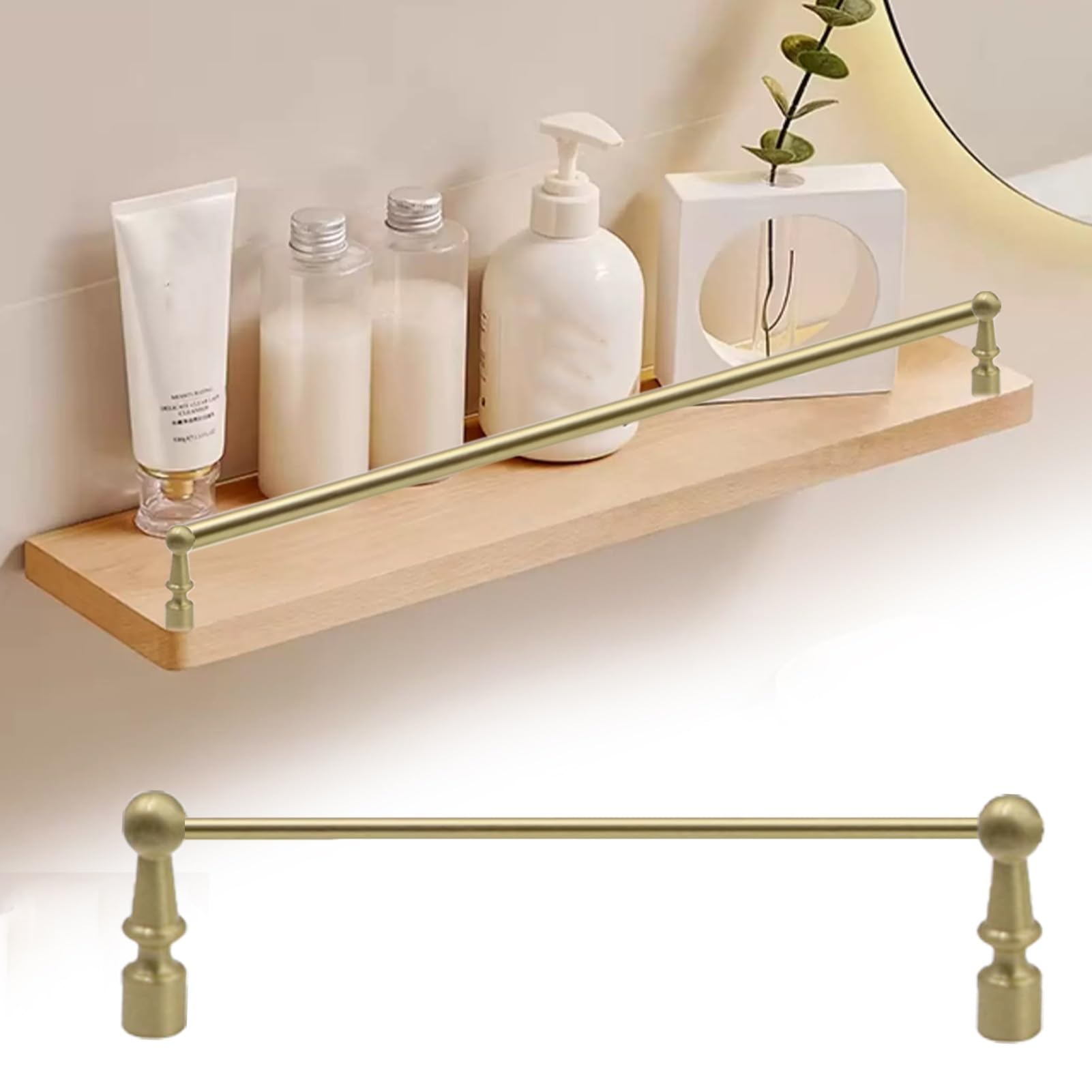 Solid Brass Shelf Rail for Bedroom/Shower/Toilet, Decorative Guardrails with Spindles Supports and Screws, Tipping Rails for Shelves Antique Gold(A,11.5inch/29cm)