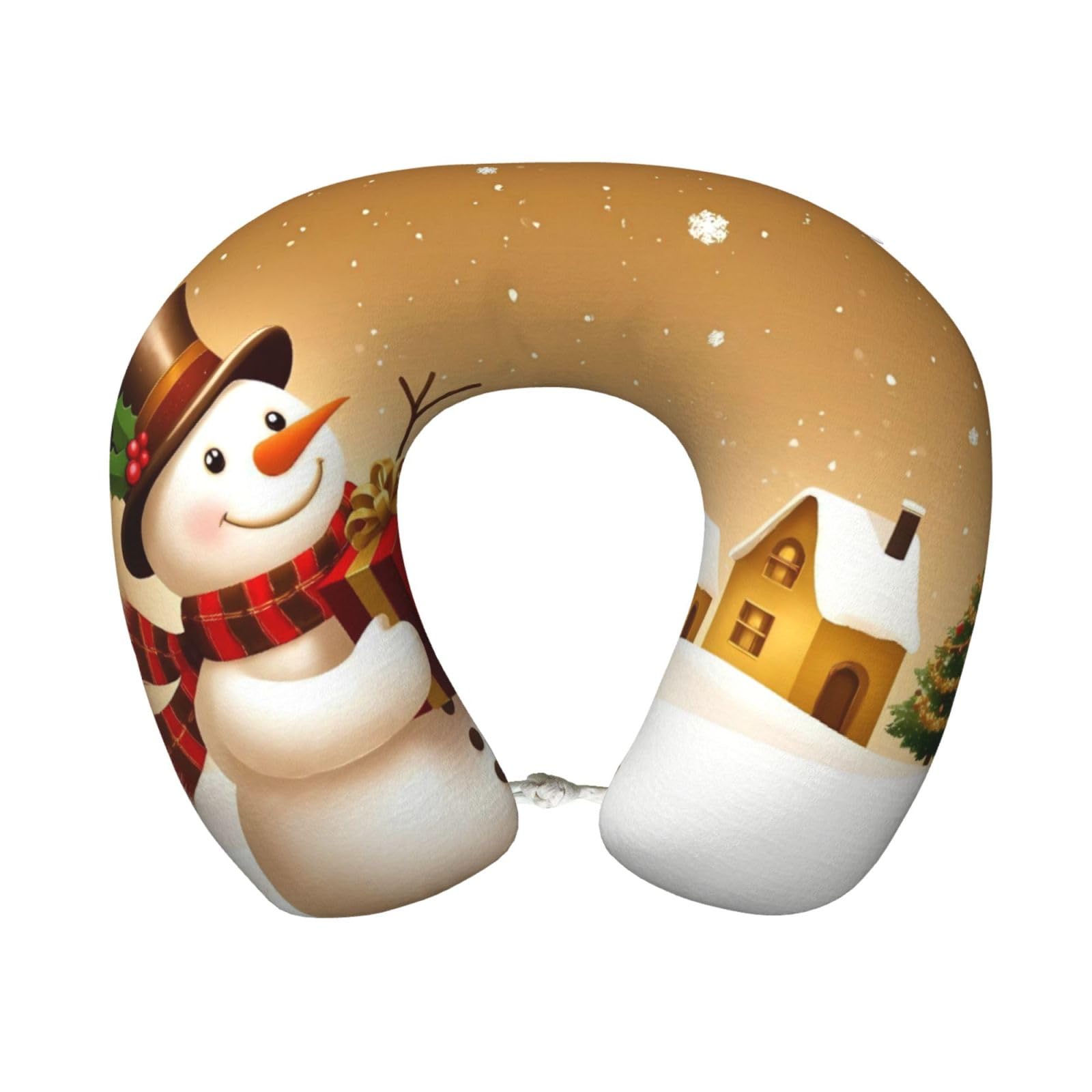XingFox Christmas Snowman Gift Print Travel Pillow Memory Foam, Portable Neck Pillow for Airplane, Car and Office