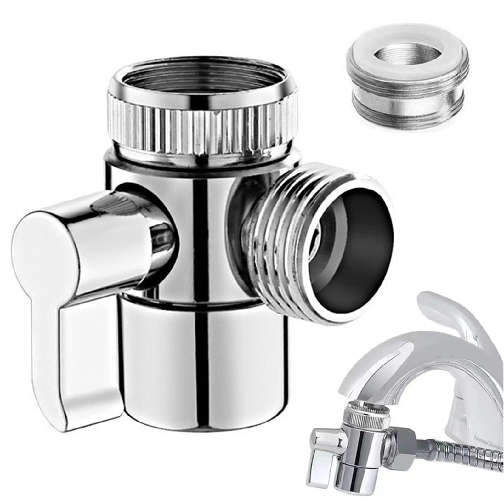 G1/2 Shower Diverter Valve 3 Way Kitchen Tap Diverter,3 Way T-Adapter Shower Head Diverter Valve for Bath Mixer Tap,Shower Attachment,Universal Sink M22 M24 Adapter Zinc Alloy(Silver)