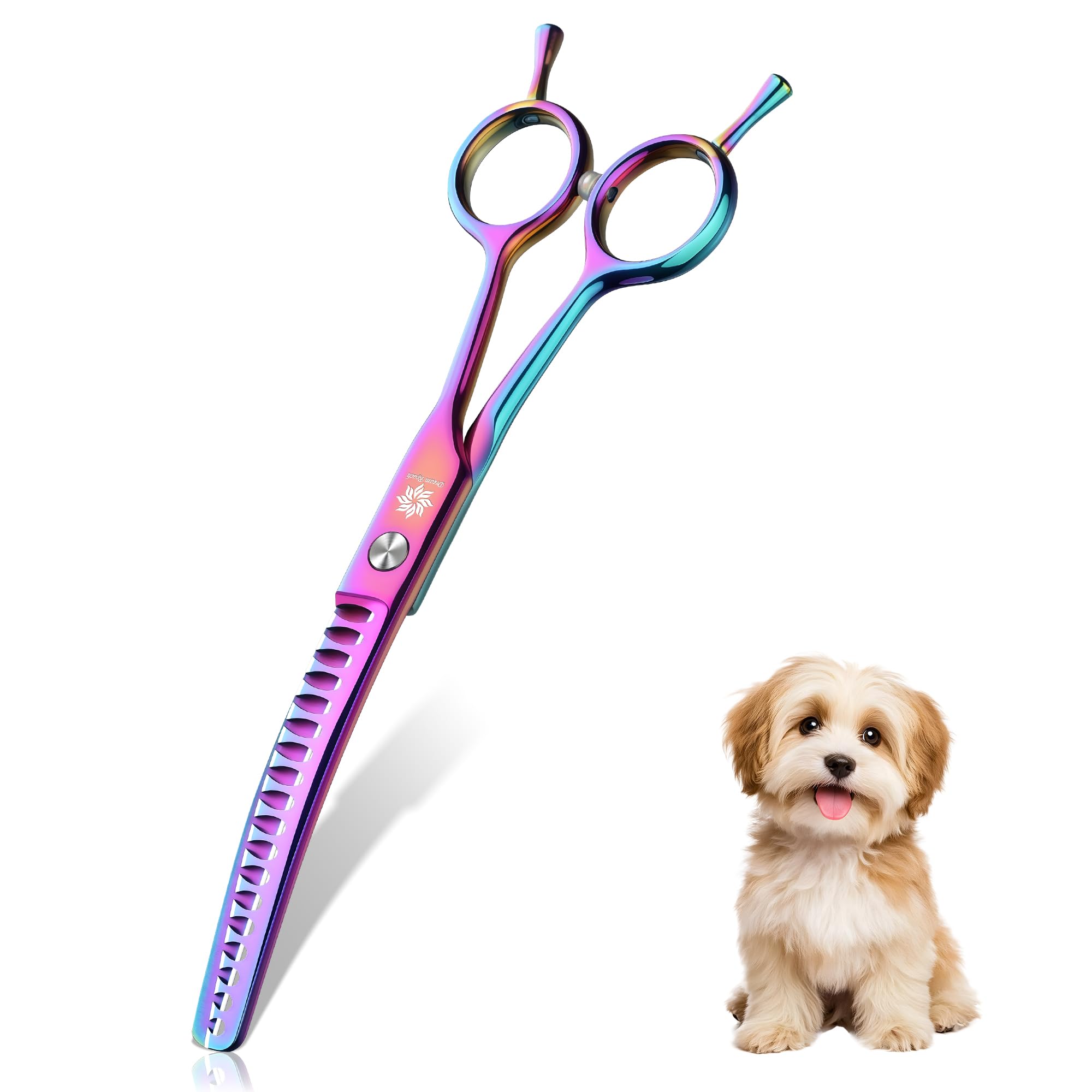 6.5"/8.0'' Professional Chunker Shear Twin Tail Downward Curved Pet Grooming Thinning/Blending Scissors Dog&cat Grooming Chunkers Shear (6.5 inches) Rainbow