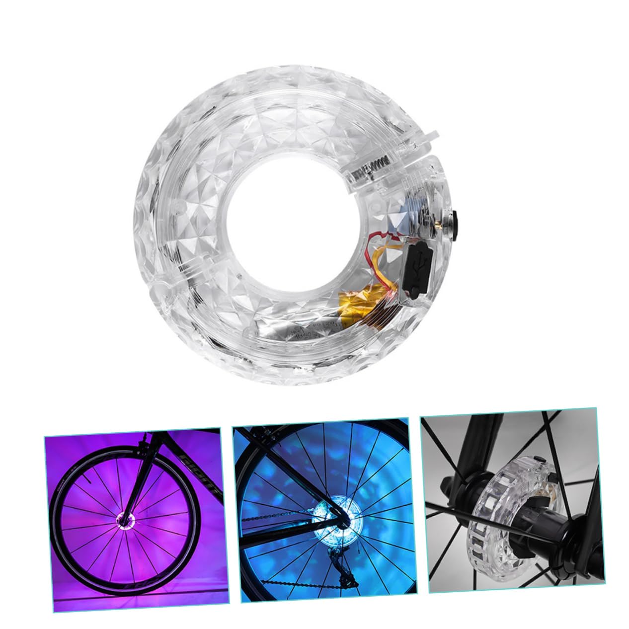Yardwe Luce Ruota Ricaricabile Bike Light Accessori per Biciclette luci per Bici Leggere Ciclismo Brillante Decorare mozzo della Luce della Ruota Lampada USB per Bici plastica Bianca