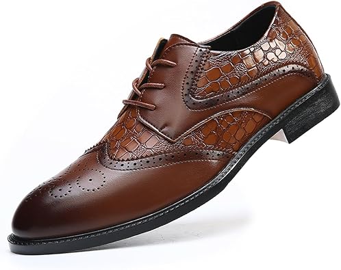 Mens Crocodile Print Wingtip Dress Shoes Formal Business Oxford for Men Retro Brogue Derby Shoes
