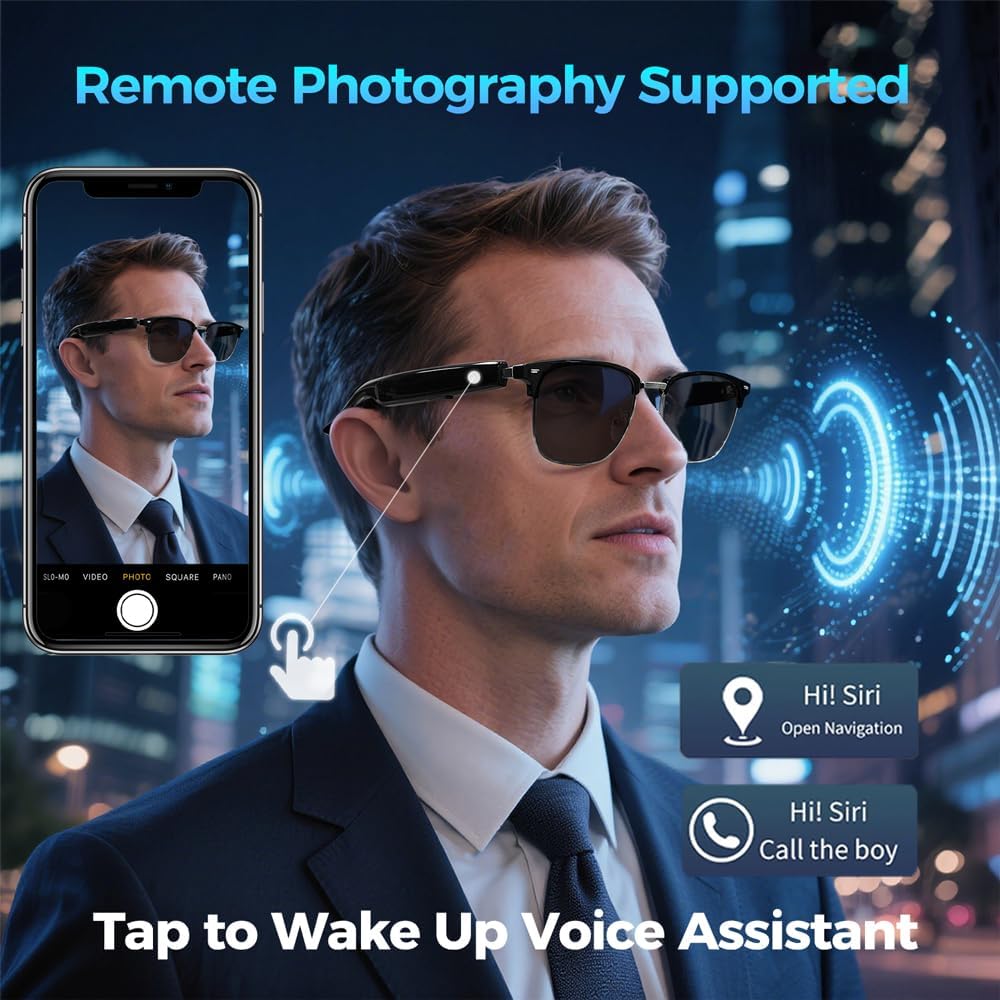 AI Smart Glasses Bluetooth Audio Glasses Sunglasses, Translation, Music, Calls, Voice Assistant, Open-Ear Stereo Speakers, Lightweight Translation Glasses, UV Protection for Men Women Outdoor