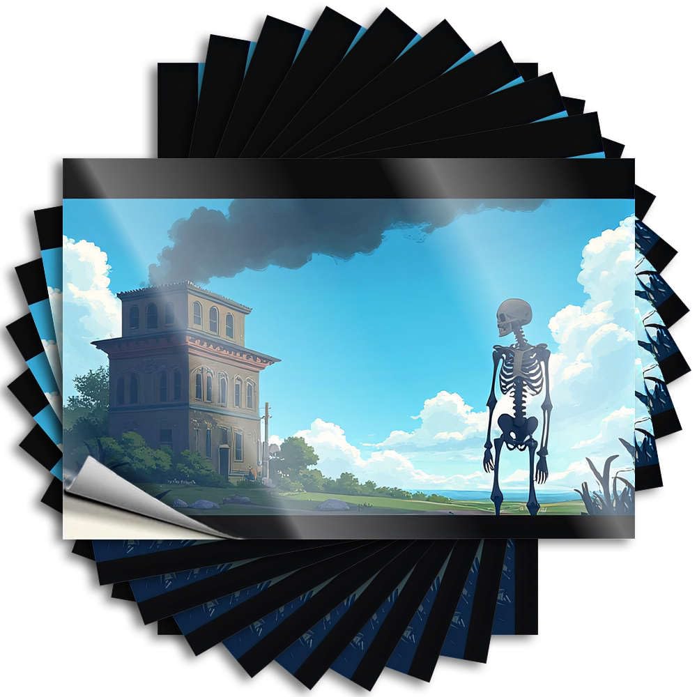 Retro Bumper Funny Sticker - A Skeleton Stands in Front of an Old Building with Smoke Billowing from Its Optical Illusion Durable Sticker Easy Apply for Math Decor(6X9CM)