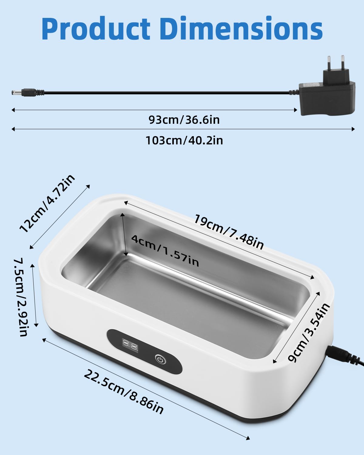 Nettoyeur Ultrasons, 49kHz Nettoyeur Bijoux à Ultrason, 650ML Appareil De Nettoyage De Lunettes avec 5 Réglages de Temps, Ultrasonic Cleaner pour Bijoux, Dentier, Montres, Lunettes, Tête de Rasoir