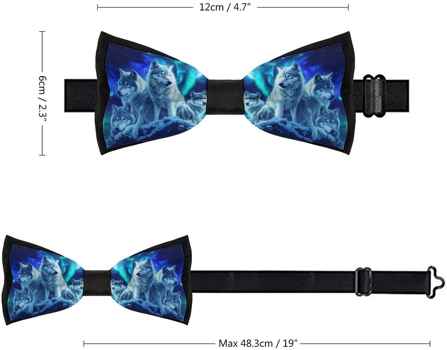 Wolves Northern Lights Bow Ties for Men Fun Printed Pre Tied Adjustable Bowtie for Party Wedding