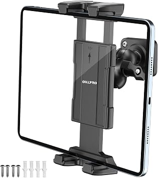 OHLPRO for iPad Wall Mount Tablet Holder, Adjustable Drilled Base with 2" Support Arm Stand for 5-13" iPad mini Pro Air, Fire HD, Galaxy Tab, Switch and Phone - 360 Viewing, Adjustable Tilt