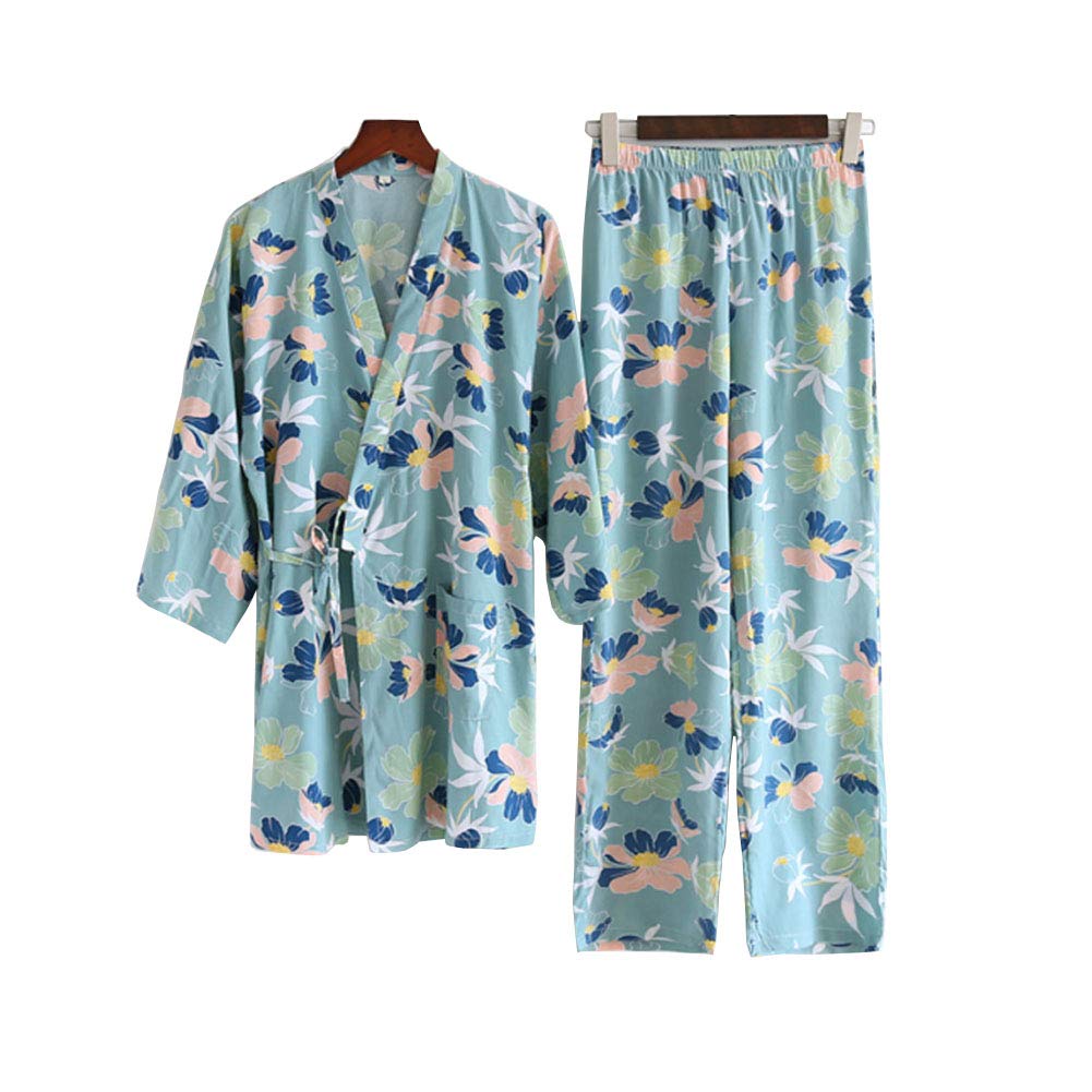 Maya Star Japanese Women's Retro Kimono Nightgown Bathrobe Hanfu Nightdress Soft Home Wear Sleepwear L Size(Sweet Pink)