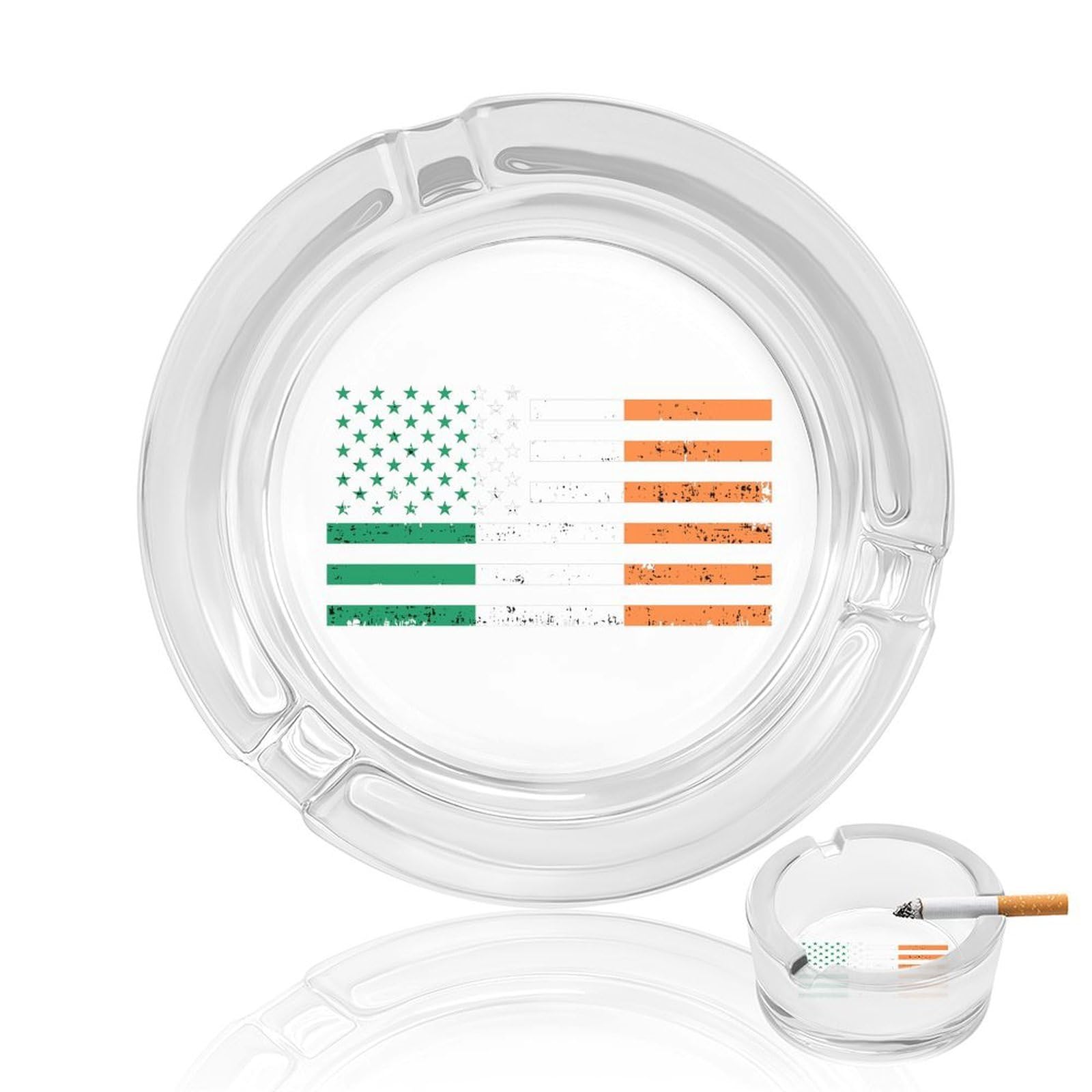 Vintage Irish Americans-flag Ashtray Portable Round Glass Outdoor Ash Tray for Home Office Garden Pub